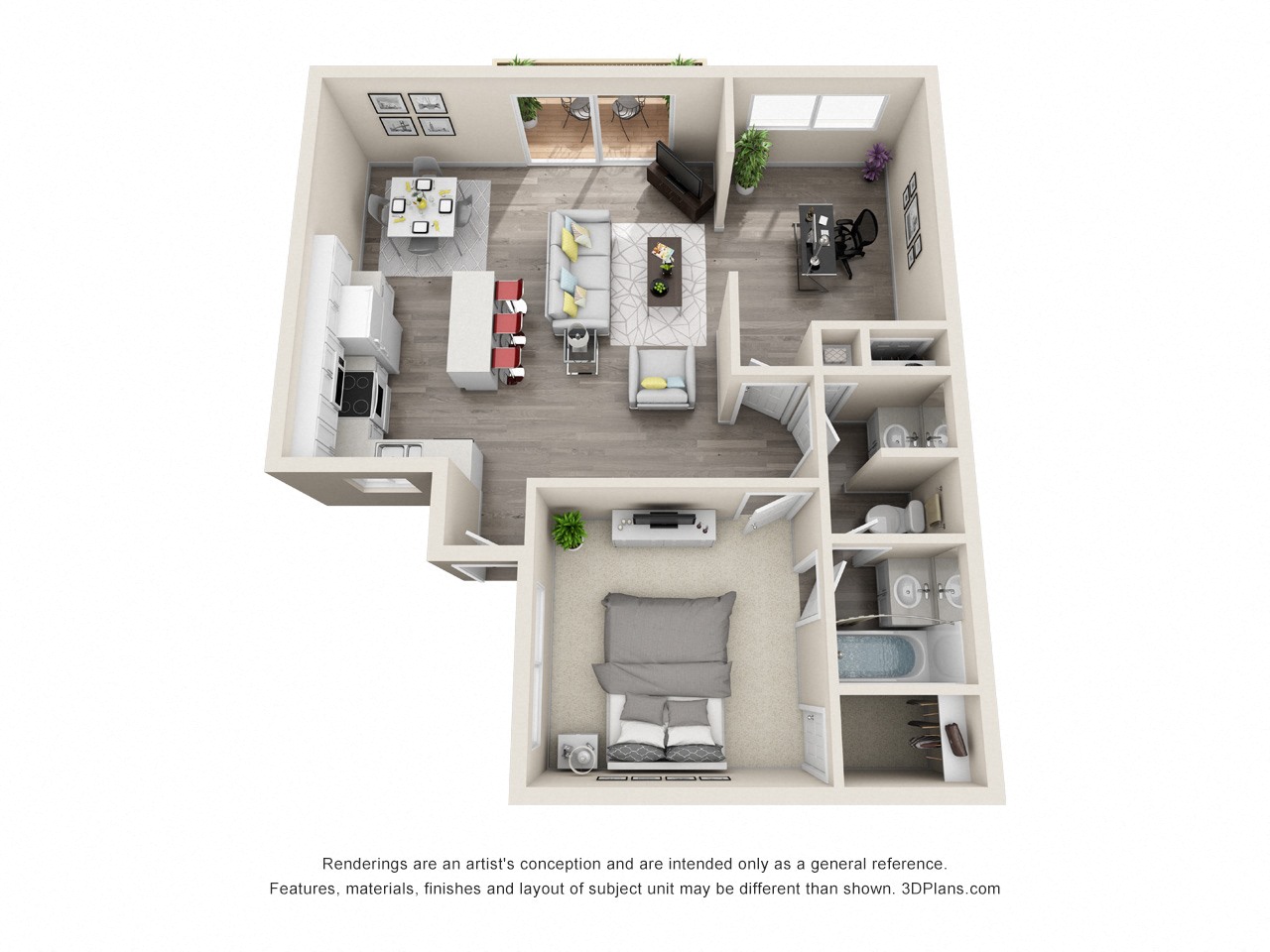 Ocean Breeze Villas 1x1 Den Floor Plan